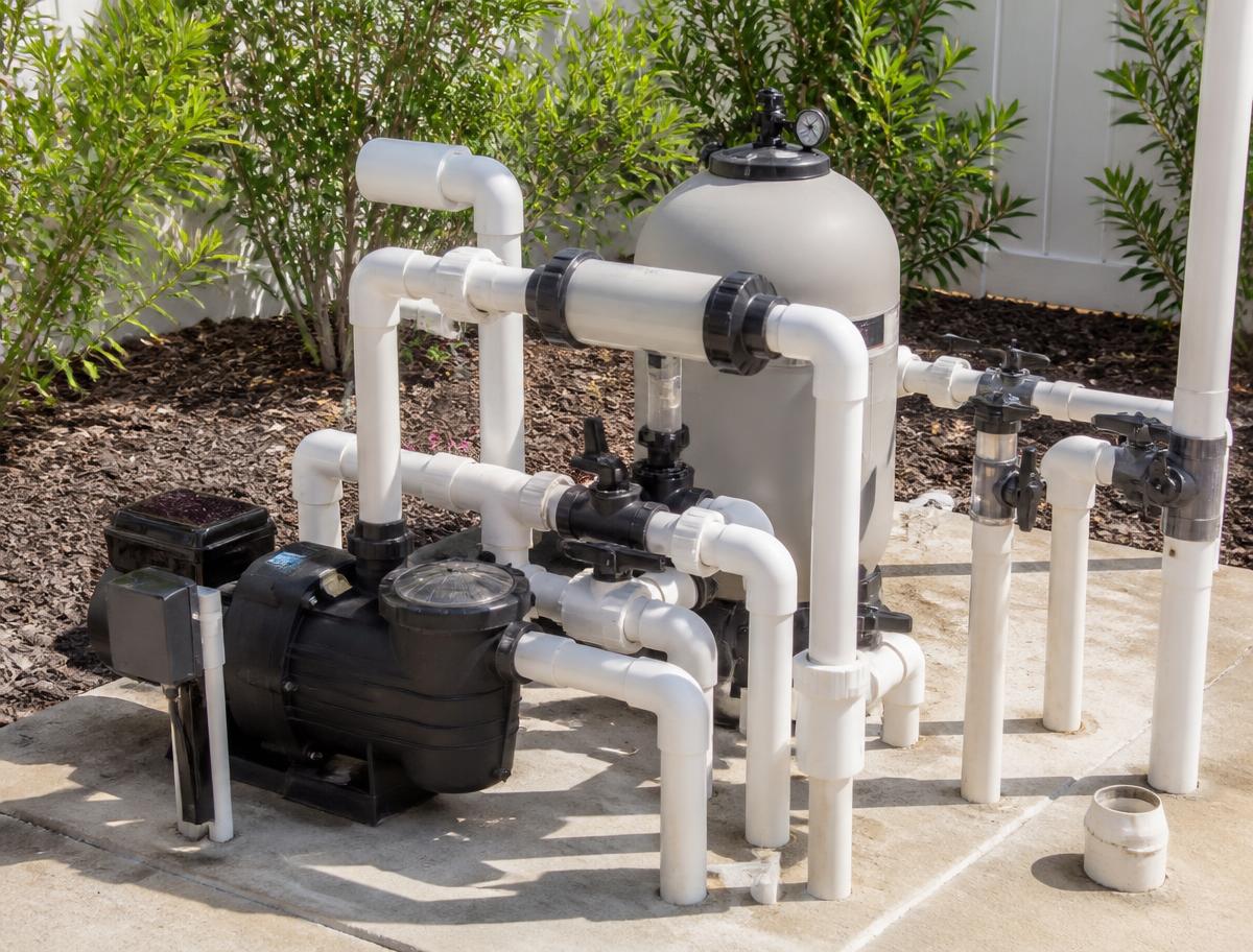 Pool equipment pad with salt chlorine generator, filter and variable speed pump